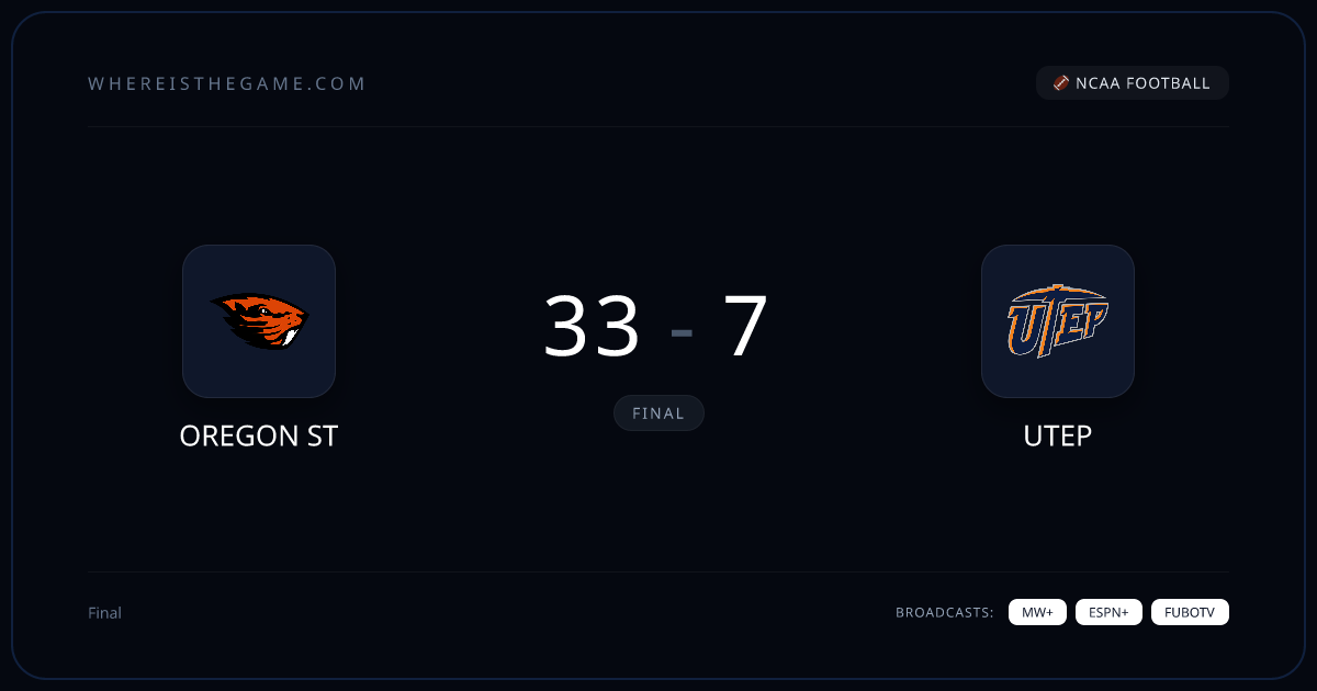 Oregon St vs UTEP Live Stream & TV Schedule (2026-09-26)
